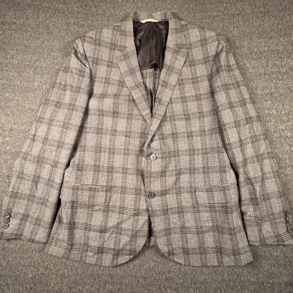 Samuelsohn Blazer E. Thomas Wool Cashmere Plaid Sport Coat Grey 48 Long NWOT